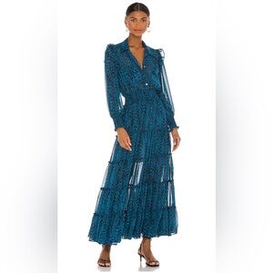 Misa Los Angeles Aydeniz Teal Snake Chiffon Dress Size XS